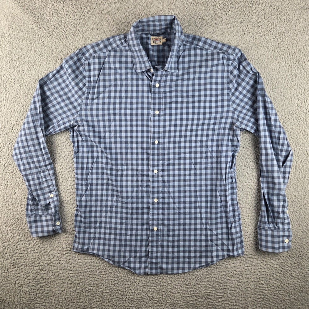 Faherty Shirt Mens Large Blue Check Long Sleeve Button Down Supima Cotton‎